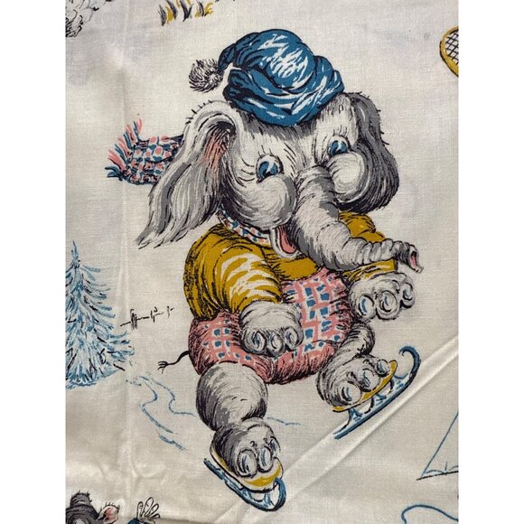 Vintage Childrens Fabric With Playful Animal Sports Prints 36" Width Cotton Mate - Picture 4 of 11